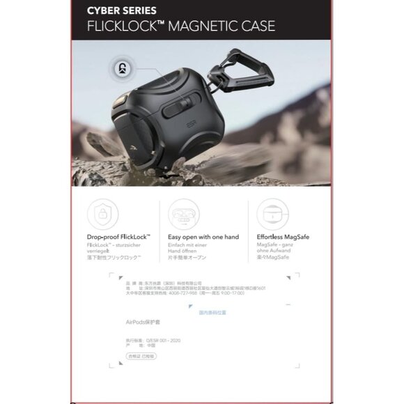 ESR Cyber Series AirPod Pro 3 (2025) Case MagSafe USB-C Drop-Proof Lock Black - Picture 11 of 12